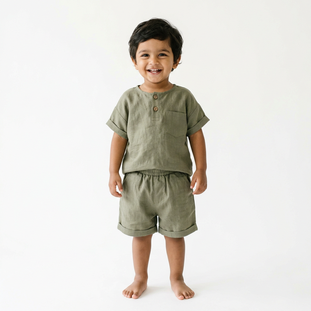 Olive Linen Toddler Set